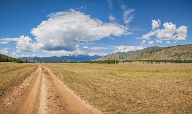 Mountain steppe weg op een zomerse dag