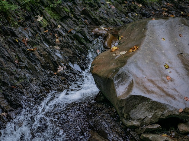 Mountain stream and big stone