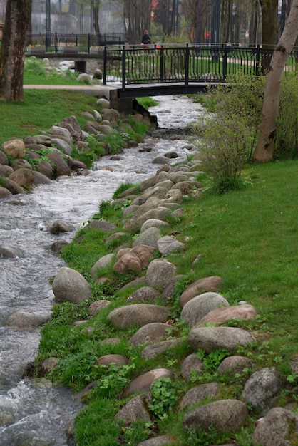 Mountain stream in a city Park in Zakopane