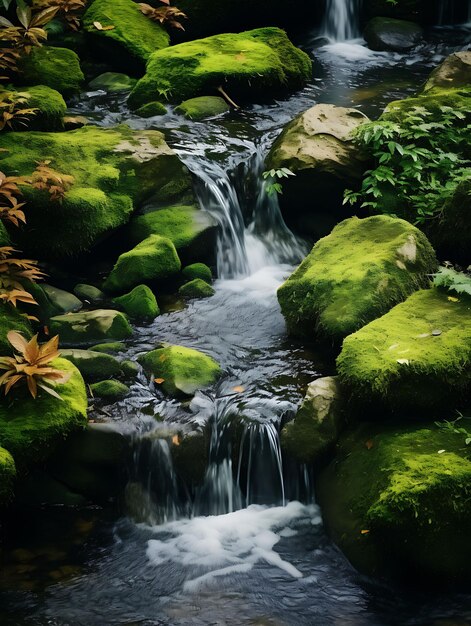 ネイティブのモスと石の山川の水の特徴 ビューティフレーム 写真シーン ソーシャルポスト