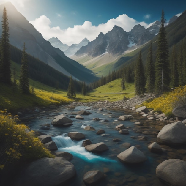 A mountain stream with a river running through it