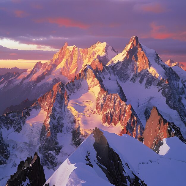 Mountain summit at dawn first light touching the peaks triumph