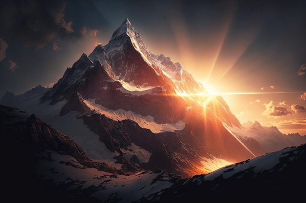 Mountain In Sunlight Beautiful Illustration Generative AI