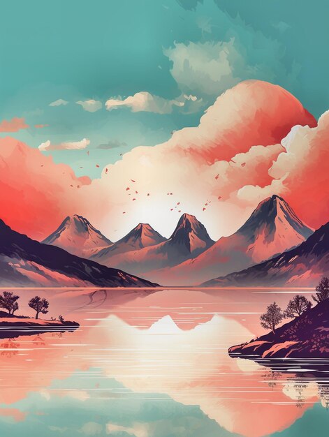 mountain at sunrise against a lake