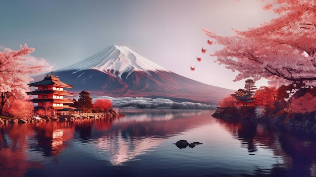 mountain at sunrise against a lake