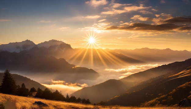 Mountain Sunrise in Golden Hue