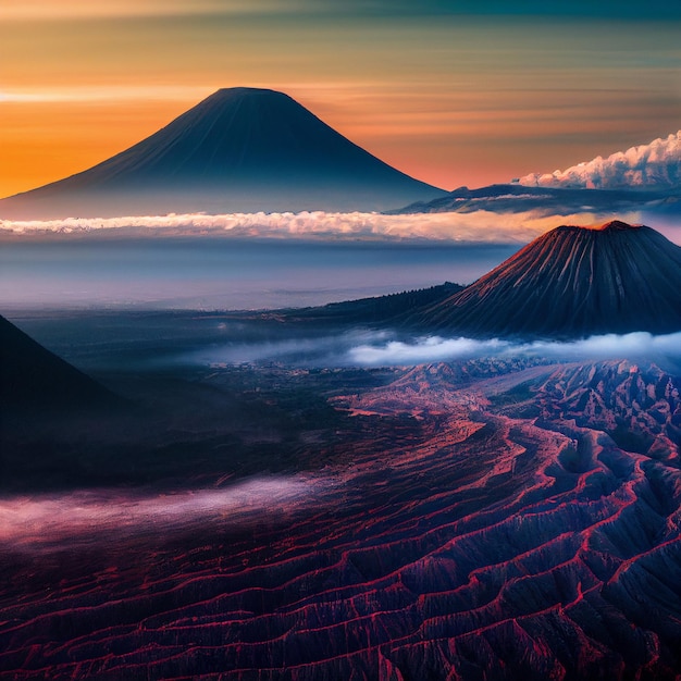 夕暮れの山 美しい風景