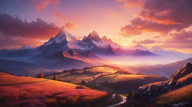 Mountain in Sunset Beautiful landscape