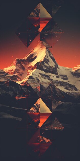 Foto il tramonto della montagna un affascinante collage digitale di geometrie multifacetate