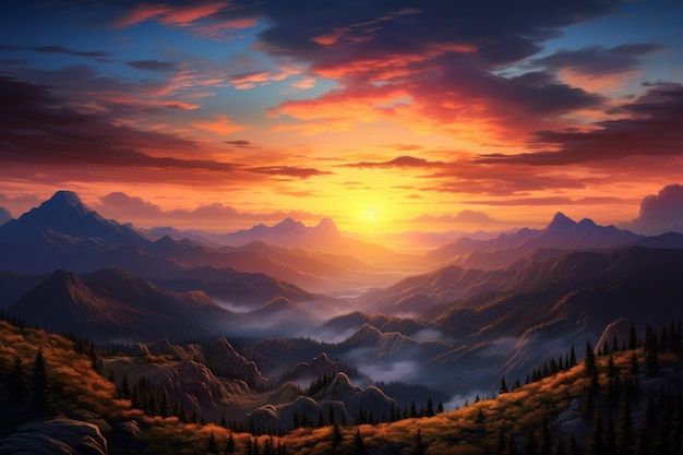 Mountain sunset view Generate Ai