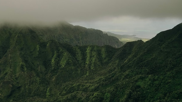 Mountain top views in Oahu. Moanalua Valley Trail in hawaii. High quality photo