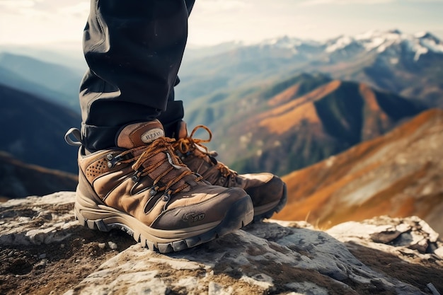 Mountain Trekking CloseUp of Hikers Shoes Generative Ai