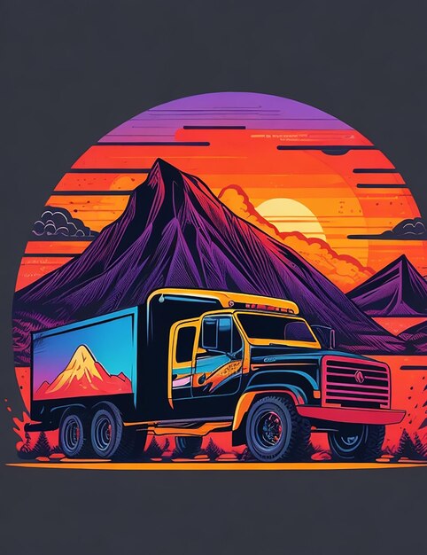 Photo mountain truck ai image for tshirt design