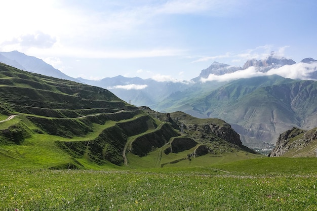 A mountain valley in the gorge of the CherekBalkar River in the vicinity of the Gymyhli tract Caucasus 2021