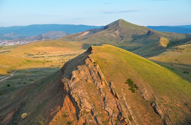 Mountain valley in the morning. Natural summer landscape