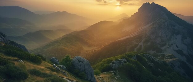 Mountain valley during sunrise Natural summer landscape in Slovakia