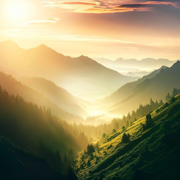 Горная долина во время восхода солнца Природный летний пейзаж в Словакии