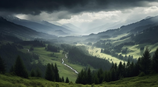 A mountain very bright landscape rain