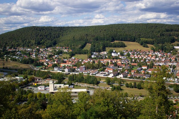 Mountain view of the city, in Germany. Walk through the Castle grounds.