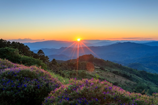 Foto vista sulle montagne da doi pha mee e doi pha hee chiang rai thailandia