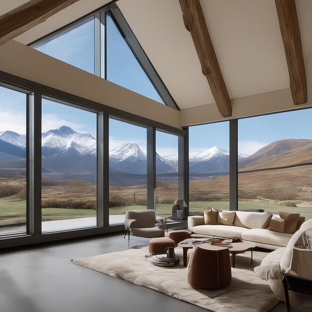 Mountain view in luxury house window