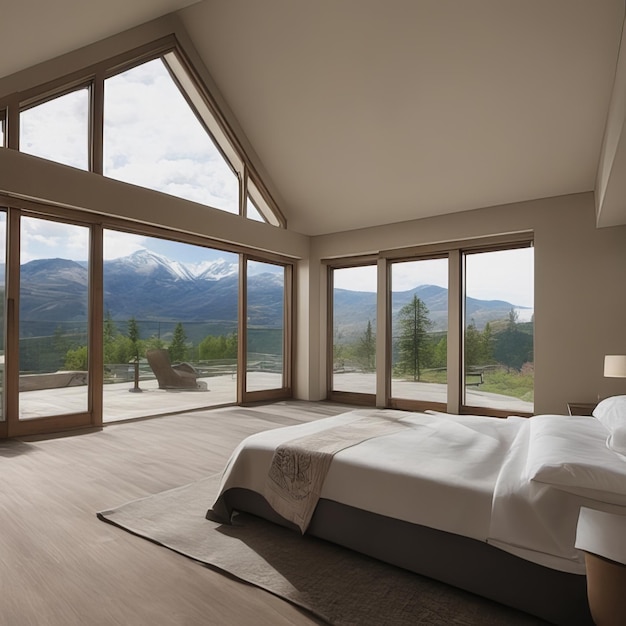 Photo mountain view in luxury house window