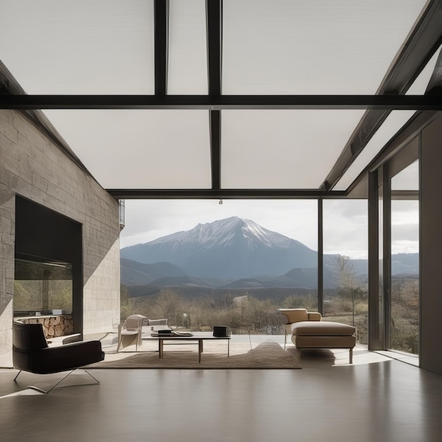 Mountain view in luxury house window