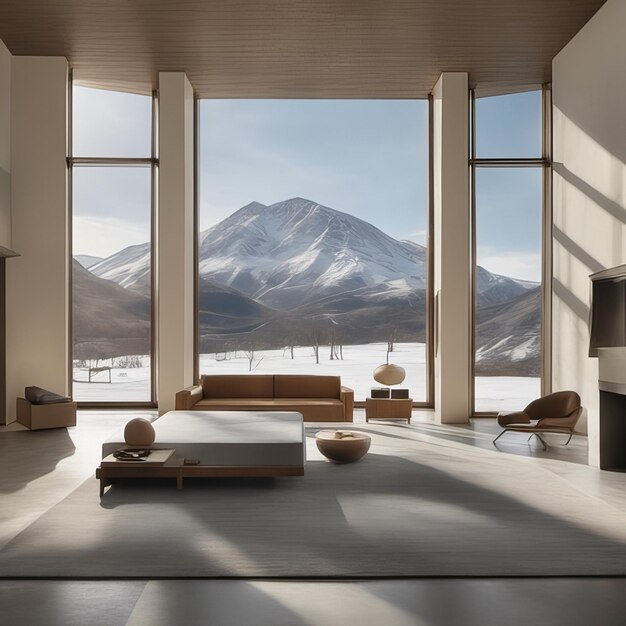 Mountain view in modern house window