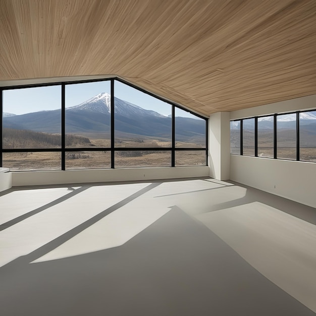 Mountain view in modern house window
