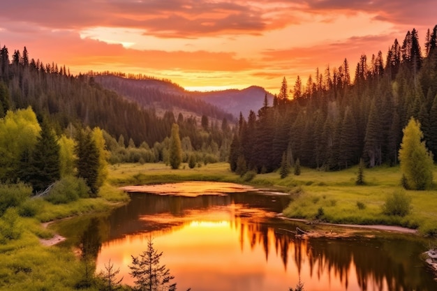 Mountain view Sunset and forest landscape