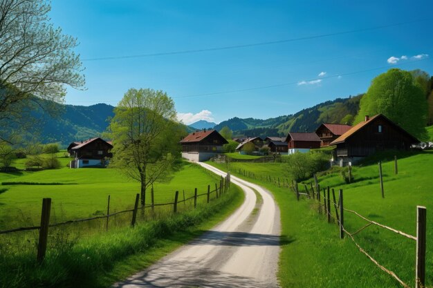 Mountain village blue sky Generate Ai