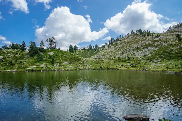 Mountain water reflections, pure nature in pyrenees from spain