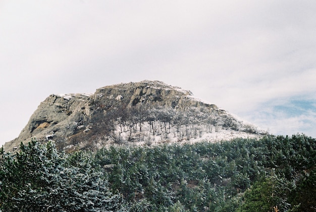Foto paesaggio invernale di montagna le cime delle montagne sono coperte di neve