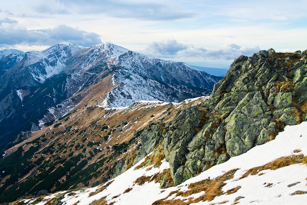 Paesaggio innevato invernale di montagna