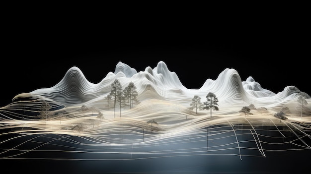 mountain wireframe landscape topographic illustration grid topography earth surface design backdrop mountain wireframe landscape topographic ai generated