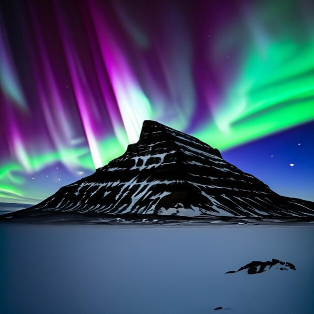 a mountain with the aurora borealis on it