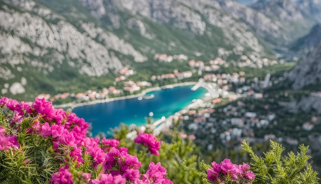 Photo a mountain with a boat in the background