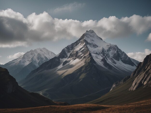 a mountain with a cloud in the background and a mountain in the background