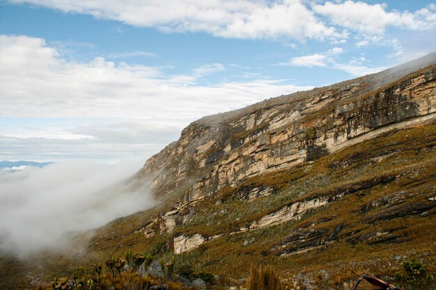 A mountain with a cloud cover in the background