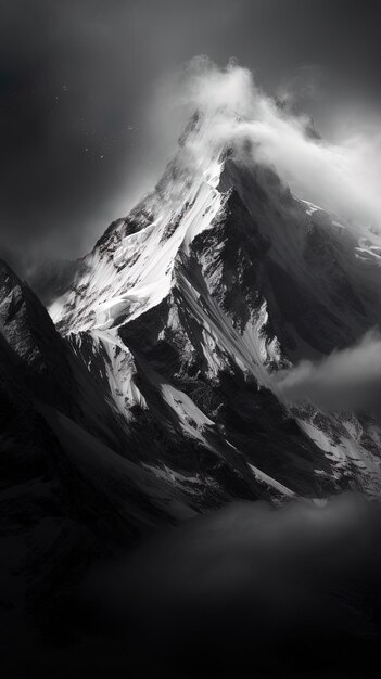 Photo a mountain with a dark background and a dark cloud in the middle