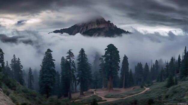 Mountain with fog and cloud in sequoia national park