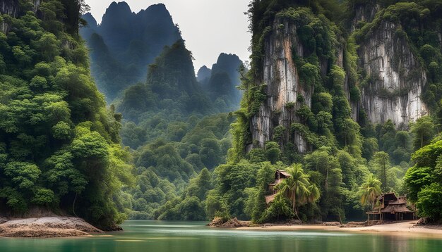 Photo a mountain with a green forest in the background