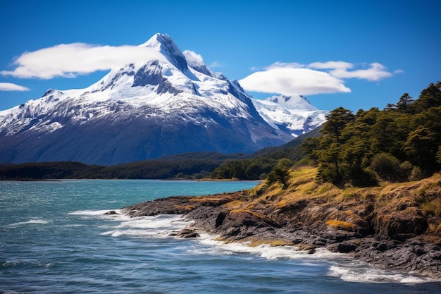 a mountain with a lake in the background and a mountain in the background