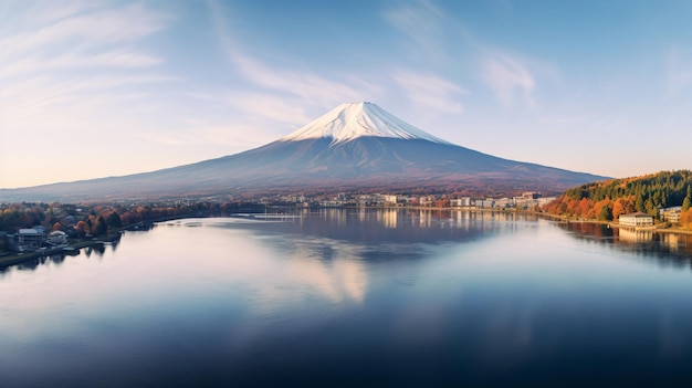 a mountain with a lake in front of it