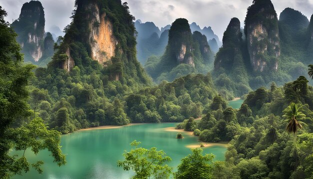 Photo a mountain with a lake in the middle of it