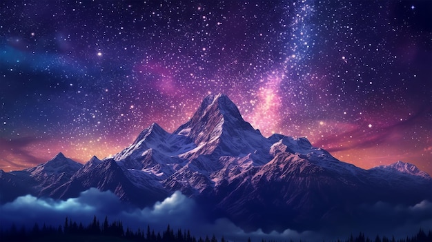 mountain with milky way at night background