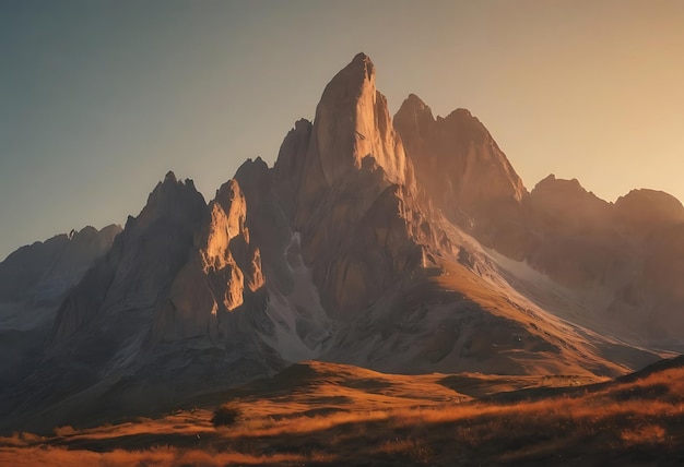 a mountain with a mountain in the background and the sun behind it