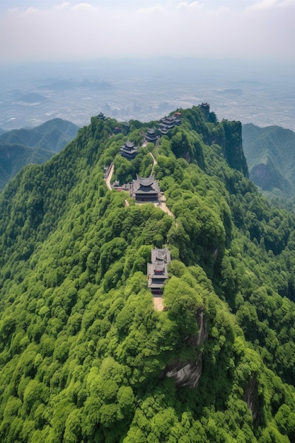 A mountain with a mountain in the background