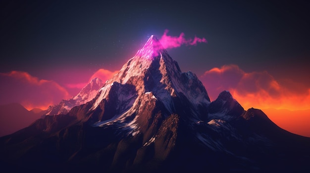 A mountain with a purple cloud on it