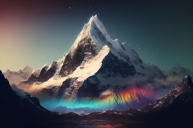 A mountain with a rainbow on it